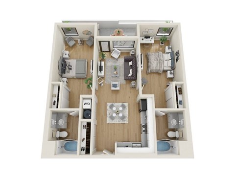 Floor plan for 2 beds, 2 baths, 930 sqft